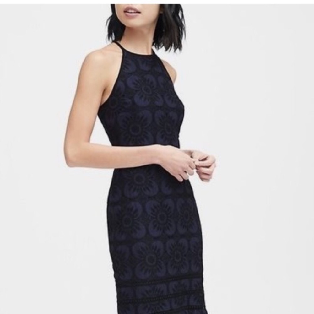 Banana Republic black and navy lace tiered midi cocktail dress, 0 - Picture 3 of 9